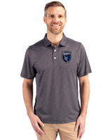 San Jose Earthquakes Cutter & Buck Pike Eco Symmetry Print Stretch Recycled Mens Polo Black/White Front