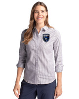 San Jose Earthquakes Cutter & Buck Stretch Oxford Stripe Womens Long Sleeve Dress Shirt Charcoal Front
