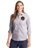 Houston Dynamo FC Cutter & Buck Stretch Oxford Stripe Womens Long Sleeve Dress Shirt Charcoal Front