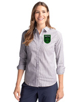 Austin FC - Cutter & Buck Easy Care Stretch Oxford Stripe Womens Long Sleeve Button Down Shirt Charcoal Front