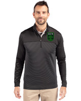 Austin FC - Cutter & Buck Traverse Stretch Eco Stripe Quarter Zip Mens Pullover Black Front