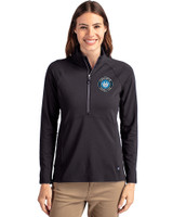 Charlotte FC Cutter & Buck Adapt Eco Knit Stretch Recycled Womens Half Zip Pullover Black Front