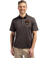 Houston Dynamo FC Cutter & Buck Virtue Eco Pique Micro Stripe Recycled Mens Polo Black/Elemental Grey Front