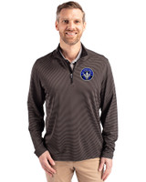 CF Montréal Cutter & Buck Virtue Eco Pique Micro Stripe Recycled Mens Big & Tall Quarter Zip Black/Elemental Grey Front