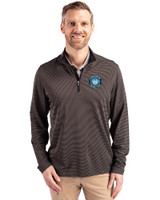 Charlotte FC Cutter & Buck Virtue Eco Pique Micro Stripe Recycled Mens Big & Tall Quarter Zip Black/Elemental Grey Front