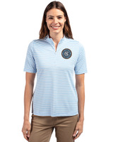 New York City FC Cutter & Buck Virtue Eco Pique Stripe Recycled Womens Top Atlas Light Blue Front