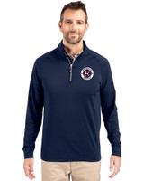 New England Revolution Cutter & Buck Adapt Eco Knit Stretch Recycled Mens Big and Tall Quarter Zip Pullover Navy Blue Front