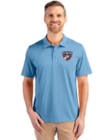 FC Dallas Cutter & Buck Prospect Eco Textured Stretch Recycled Mens Short Sleeve Polo Atlas Light Blue Front