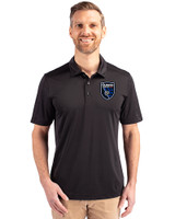 San Jose Earthquakes Cutter & Buck Prospect Eco Textured Stretch Recycled Mens Short Sleeve Polo Black Front