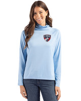 FC Dallas Cutter & Buck Coastline Epic Comfort Recycled Womens Funnel Neck Atlas Light Blue Front