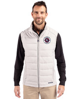 New England Revolution Cutter & Buck Evoke Hybrid Softshell Recycled Mens Full Zip Vest CONCRETE Front