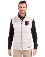 St. Louis City SC Cutter & Buck Evoke Hybrid Softshell Recycled Mens Full Zip Vest CONCRETE Front