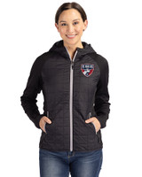 FC Dallas Cutter & Buck Rainier Primaloft Womens Eco Full Zip Hybrid Jacket Black Front