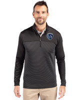Sporting Kansas City Cutter & Buck Traverse Stretch Eco Stripe Quarter Zip Mens Big and Tall Pullover Black Front