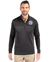 Chicago Fire FC Cutter & Buck Traverse Stretch Eco Stripe Quarter Zip Mens Big and Tall Pullover Black Front