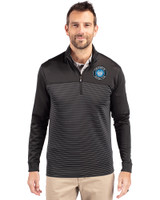 Charlotte FC Cutter & Buck Traverse Stretch Eco Stripe Quarter Zip Mens Big and Tall Pullover Black Front
