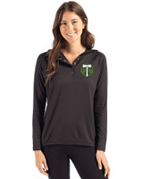 Portland Timbers Cutter & Buck Coastline Epic Comfort Recycled Womens Hooded Shirt Black Front