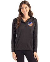 FC Cincinnati Cutter & Buck Coastline Epic Comfort Recycled Womens Hooded Shirt Black Front