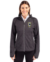 Columbus Crew Cutter & Buck Mainsail Full Zip Hooded Womens Jacket Charcoal Heather Front