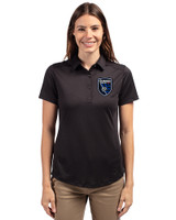 San Jose Earthquakes Cutter & Buck Prospect Eco Textured Stretch Recycled Womens Short Sleeve Polo Black Front