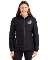 FC Cincinnati Cutter & Buck Mission Ridge Repreve® Recycled Insulated Puffer Womens Full Zip Jacket Black Front