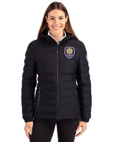 Orlando City SC Cutter & Buck Mission Ridge Repreve® Recycled Insulated Puffer Womens Full Zip Jacket Black Front