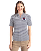 New England Revolution Cutter & Buck Virtue Eco Pique Stripe Recycled Womens Top Navy Blue Front