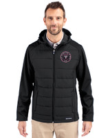 Inter Miami CF Cutter & Buck Evoke Hybrid Eco Softshell Recycled Full Zip Mens Big & Tall Hooded Jacket Black Front