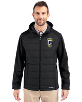 Columbus Crew Cutter & Buck Evoke Hybrid Eco Softshell Recycled Full Zip Mens Big & Tall Hooded Jacket Black Front