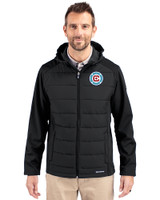Chicago Fire FC Cutter & Buck Evoke Hybrid Eco Softshell Recycled Full Zip Mens Big & Tall Hooded Jacket Black Front