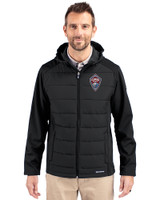 Colorado Rapids Cutter & Buck Evoke Hybrid Softshell Recycled Full Zip Mens Hooded Jacket Black Front