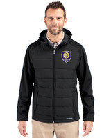 Orlando City SC Cutter & Buck Evoke Hybrid Softshell Recycled Full Zip Mens Hooded Jacket Black Front