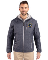 LA Galaxy Cutter & Buck Rainier Primaloft Eco Mens Full Zip Hooded Jacket Anthracite Melange Front