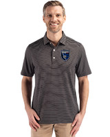 San Jose Earthquakes Cutter & Buck Forge Epic Confidence Fine Line Stripe Stretch Recycled Mens Polo Black/White Front