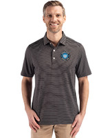 Charlotte FC Cutter & Buck Forge Epic Confidence Fine Line Stripe Stretch Recycled Mens Polo Black/White Front