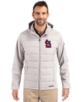 St. Louis Cardinals- Cutter & Buck Evoke Hybrid Softshell Recycled Full Zip Mens Hooded Jacket CONCRETE Front