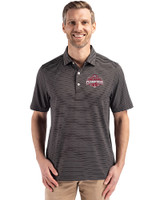 Ohio State Buckeyes 2024 CFP National Champions Cutter & Buck Forge Epic Confidence Fine Line Stripe Stretch Recycled Mens Polo Black/White Front