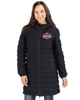 Ohio State Buckeyes 2024 CFP National Champions Cutter & Buck Mission Ridge Repreve Eco Insulated Womens Long Puffer Jacket Black Front