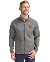 St. Louis Cardinals Cutter & Buck Adapt Eco Knit Hybrid Recycled Mens Full Zip Jacket Elemental Grey Front