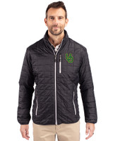 Oregon Ducks- Cutter & Buck Rainier PrimaLoft® Mens Eco Insulated Full Zip Puffer Jacket Black Front