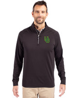 Oregon Ducks- Cutter & Buck Adapt Eco Knit Stretch Recycled Mens Big and Tall Quarter Zip Pullover Black Front