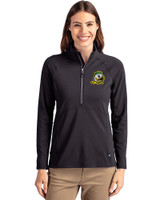 Oregon Ducks Cutter & Buck Adapt Eco Knit Stretch Recycled Womens Half Zip Pullover Black Front