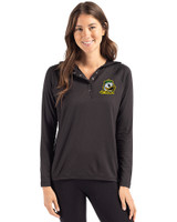 Oregon Ducks Cutter & Buck Coastline Epic Comfort Recycled Womens Hooded Shirt Black Front