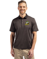 Oregon Ducks Cutter & Buck Virtue Eco Pique Micro Stripe Recycled Mens Polo Black/Elemental Grey Front