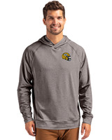 Green Bay Packers NFL Helmet Cutter & Buck Adapt Knit Recycled Mens Heathered Hooded Pullover Black Heather Front