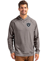 Las Vegas Raiders Cutter & Buck Adapt Knit Recycled Mens Heathered Hooded Pullover Black Heather Front