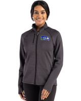 Seattle Seahawks Historic Cutter & Buck Peshastin Fleece Recycled Womens Full Zip Jacket Black Heather Front