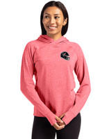 Houston Texans NFL Helmet Cutter & Buck Adapt Knit Recycled Womens Heathered Hooded Pullover Cardinal Red Heather Front