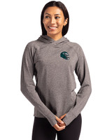 Philadelphia Eagles NFL Helmet Cutter & Buck Adapt Knit Recycled Womens Heathered Hooded Pullover Black Heather Front