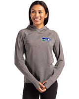 Seattle Seahawks Historic Cutter & Buck Adapt Recycled Soft Knit Stretch Womens Hooded Pullover Black Heather Front